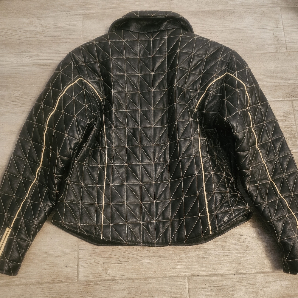 Stitched Pattern Leather Jacket - image 3